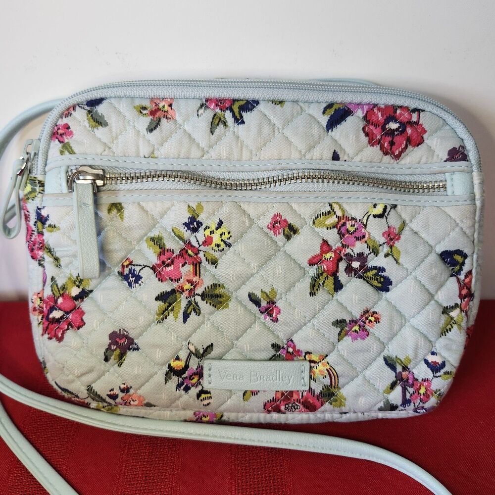 Vera Bradley Iconic RFID Little Crossbody Bag Water Bouquet Blue Floral Quilted